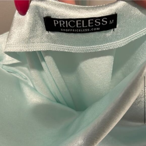 Priceless Heaven Mint Cowl Neck Satin Mini Slip Dress - Picture 6 of 13